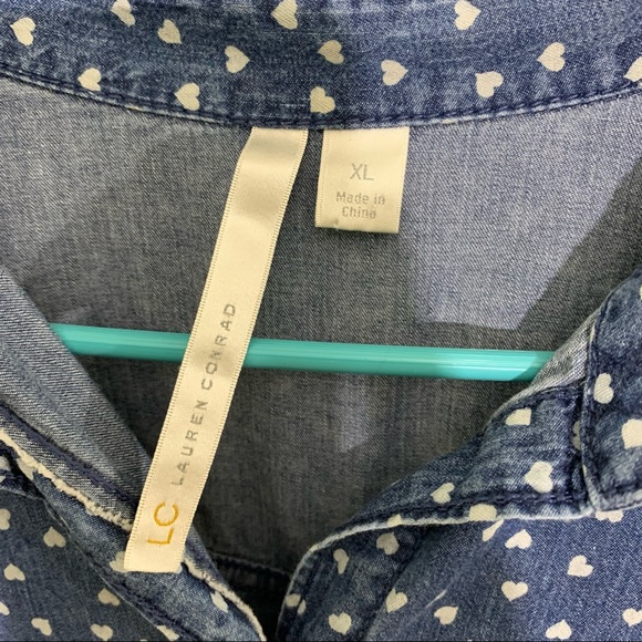 Lauren Conrad denim chambray hearts button down too cotton extra large - Picture 2 of 8